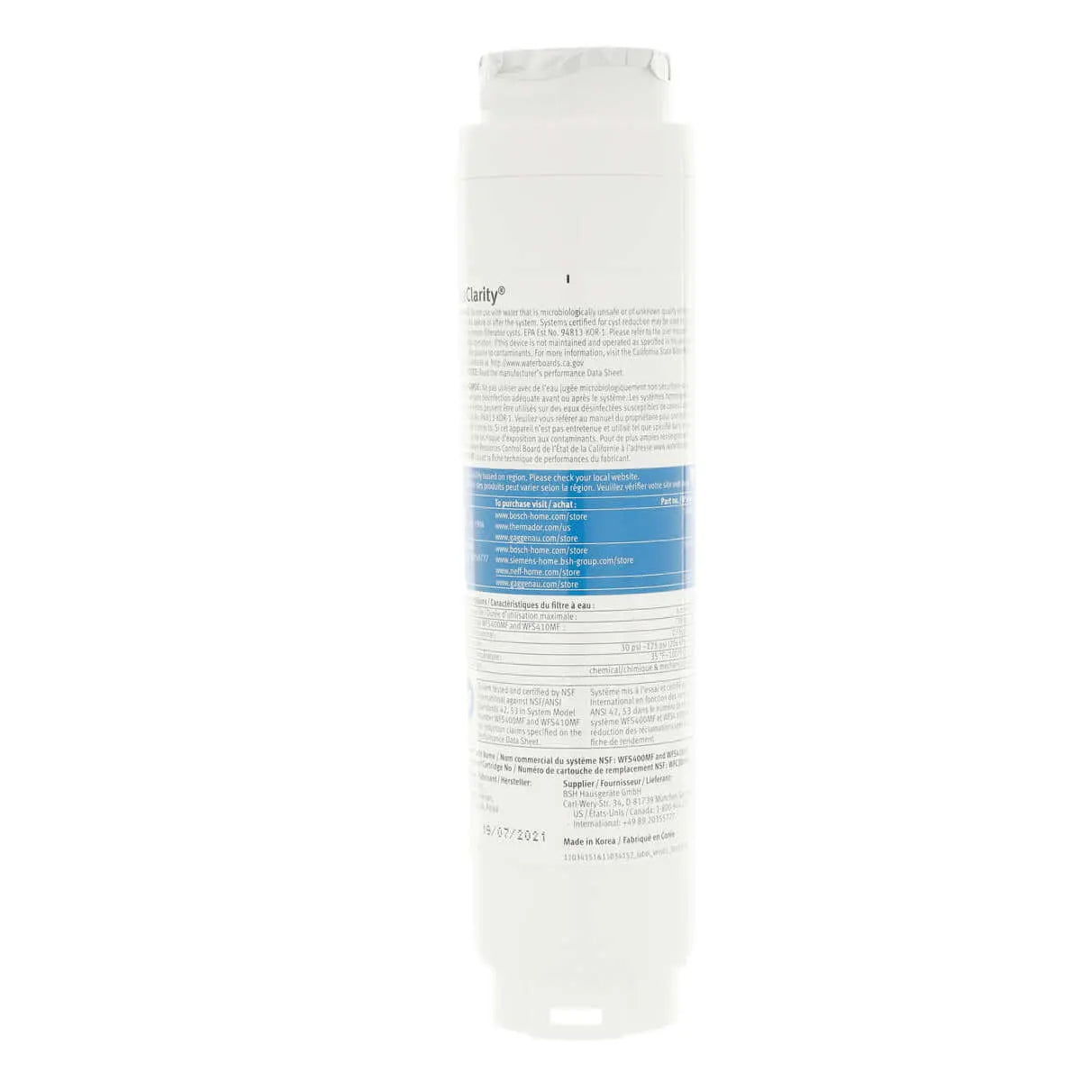 11034152 Bosch UltraClarity Refrigerator Water Filter, BORPLFTR10, RA450010, REPLFLTR10 Bosch