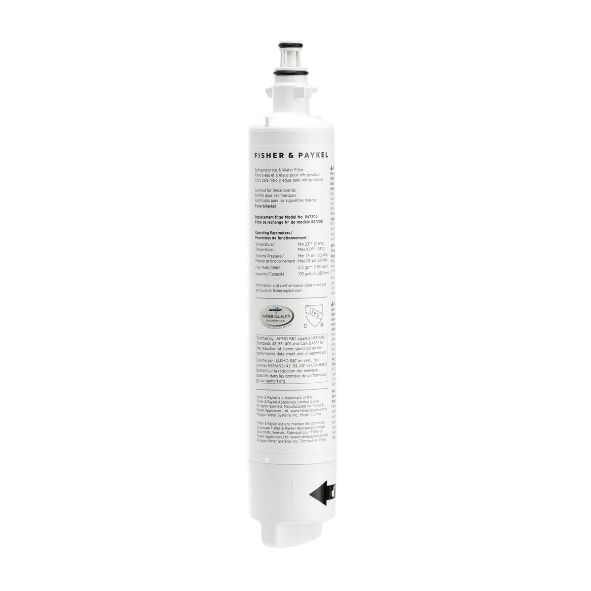 847200 Fisher & Paykel / DCS Refrigerator Water Cartridge Filter Fisher & Paykel