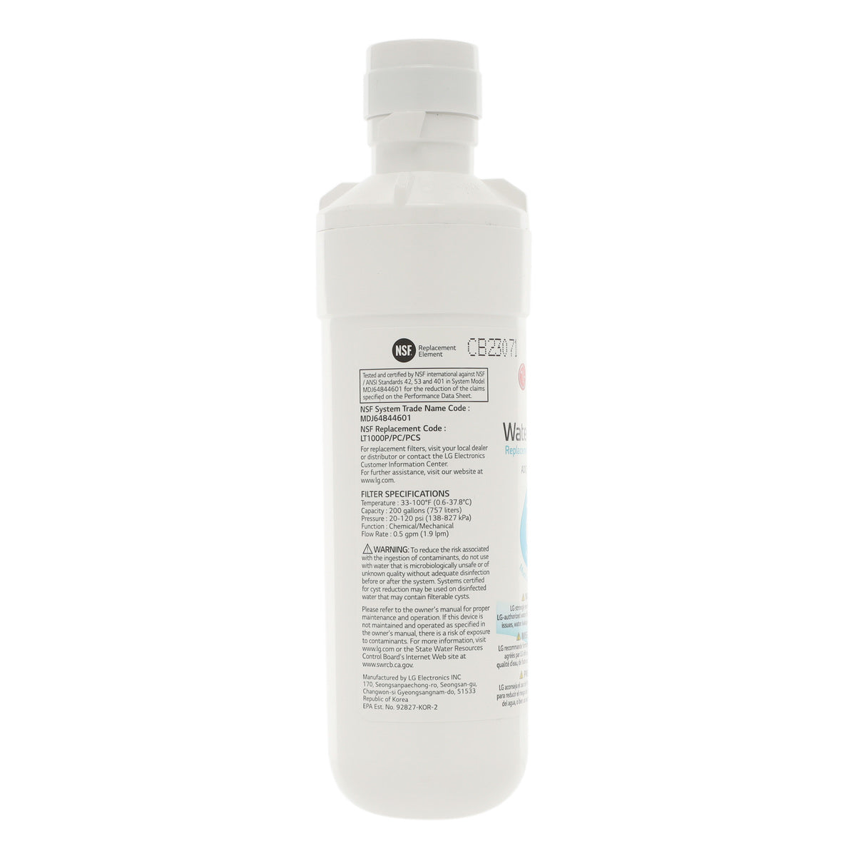 LG AGF80300704 Refrigerator Water Filter, LT1000P LG