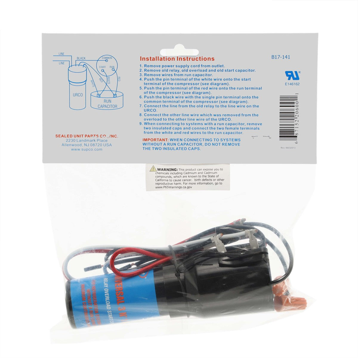 Universal URCO410 Refrigerator 3 'N 1 Relay, Overload & Start Capacitor Combo Supco