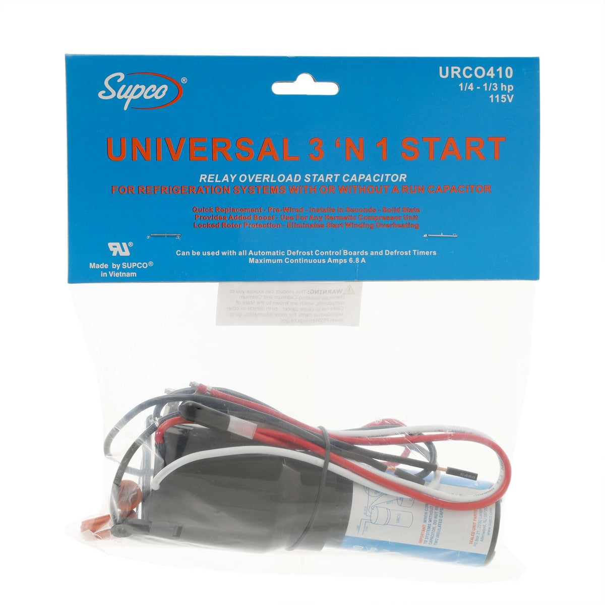 Universal URCO410 Refrigerator 3 'N 1 Relay, Overload & Start Capacitor Combo Supco